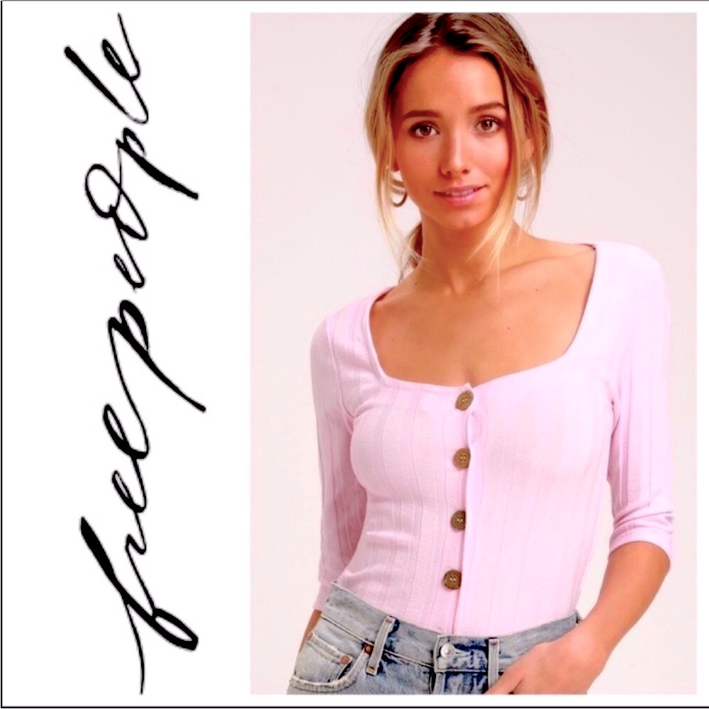 Free People Central Park Cardi Ribbed Top in Blush Size Large